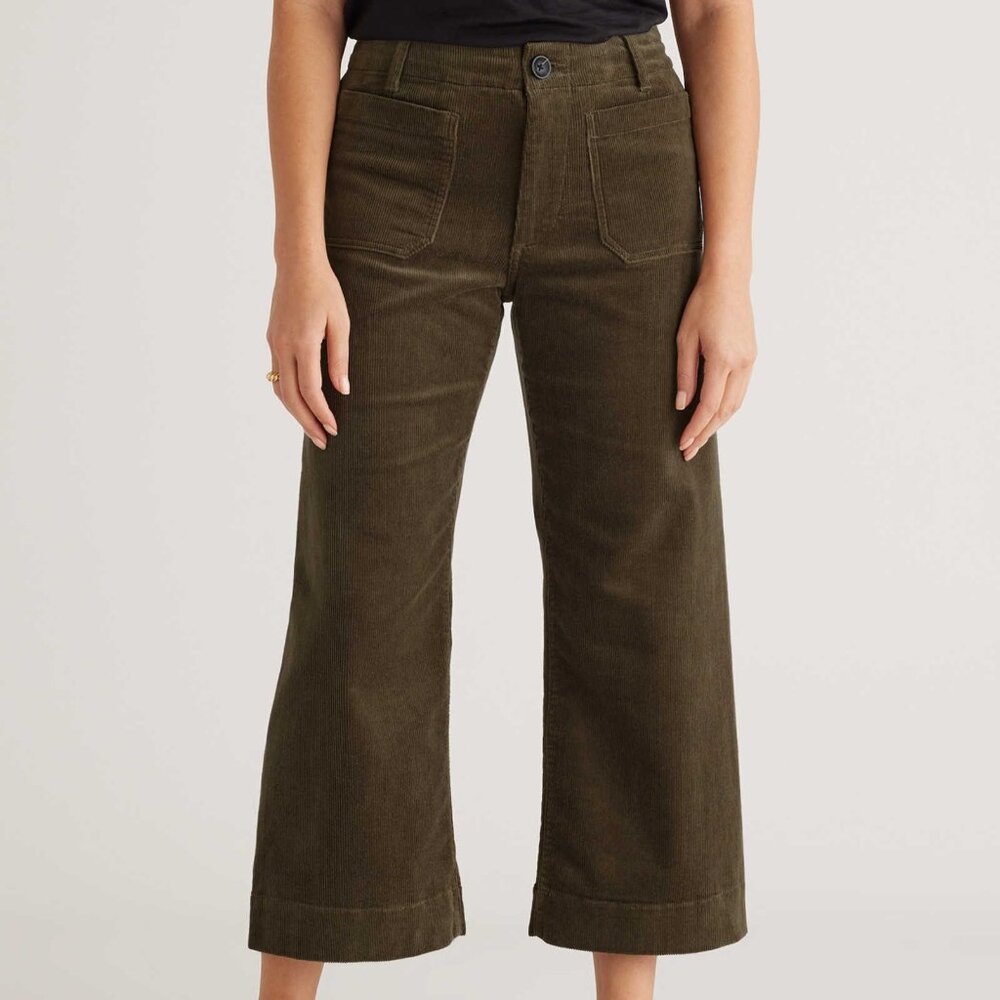 Quince Olive Brown Ankle Cropped Corduroy Pants